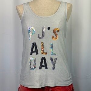 Saturdaze Sequin Knotted PJ’s All Day Racer Back Tank-Grey/Gold, Sz S